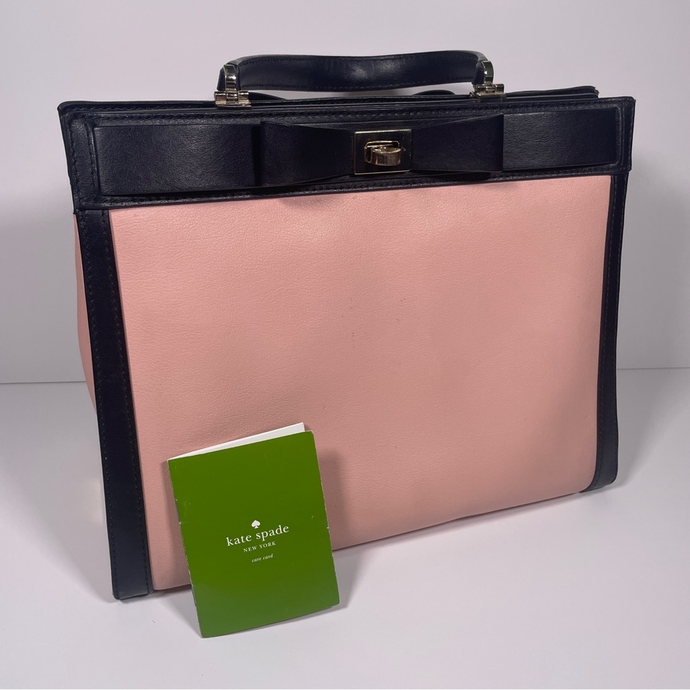 Kate Spade Mayfair Drive Mini Tullie Bow Leather Hand Bag Pink Black Purse